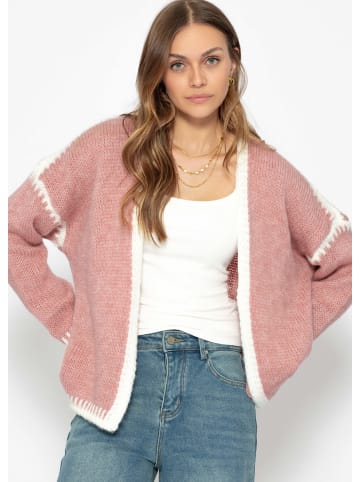 SASSYCLASSY Strickjacke mit kontrastierenden Blenden in Altrosa
