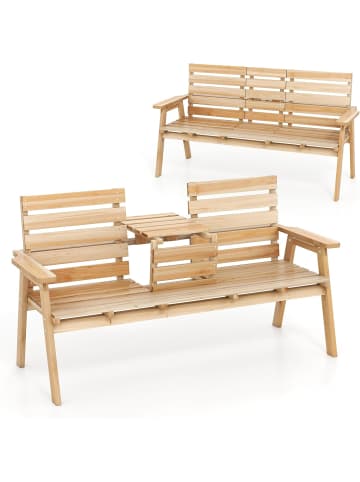 COSTWAY Gartenbank mit Tisch für 2–3 Personen in Hellbraun