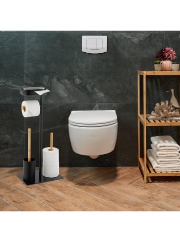 relaxdays WC Garnitur in Schwarz/ Natur - (B)30 x (H)66,5 x (T)20 cm