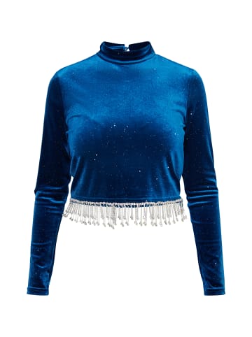 faina Glitzershirt Aus Stretchsamt in Smaragd Blau