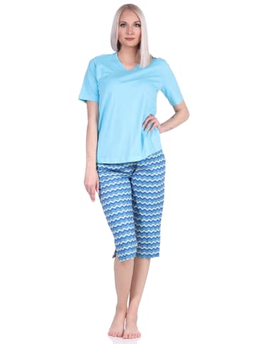 NORMANN Capri Pyjama Capri Shorts Schlafanzug EthnoStyle in blau