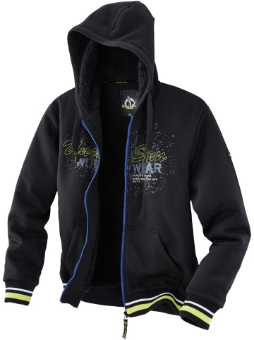 Sweatjacke in schwarz/royal/limette