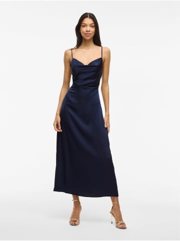 Vila Elegantes Satin Slip Kleid mit dünnen Trägern in Navy