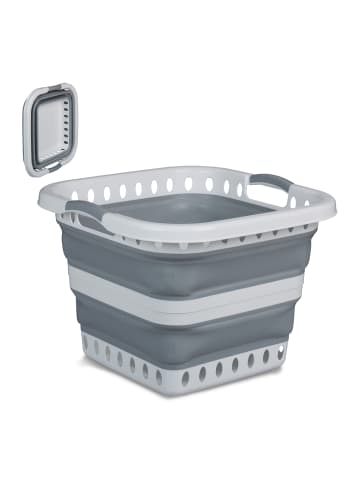relaxdays Wäschekorb in Grau/ Weiß - 40 l