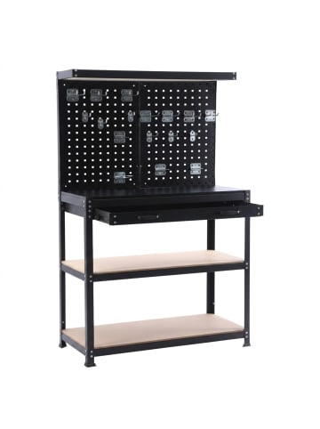 relaxdays Werkbank in Schwarz/ Natur - (B)81 x (H)156 x (T)41 cm
