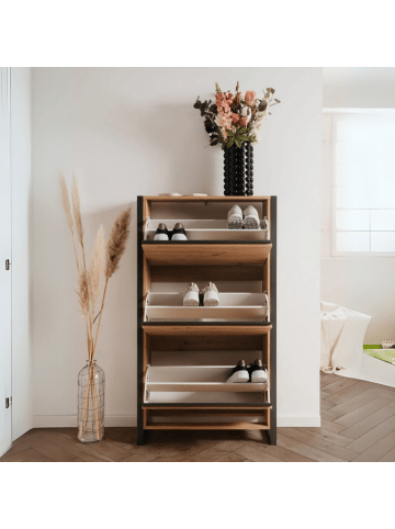 CALICOSY Schuhschrank DENVER in Eichenholz - (W) 70  x (H) 125  x (L) 25  cm