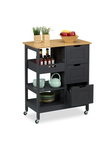 relaxdays Küchenwagen in Grau/ Natur - (B)68,5 x (H)85 x (T)38,5 cm