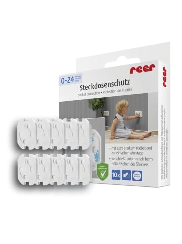 Reer [10 Stück] Steckdosenschutz klebbar weiß in Weiß ab 0 Monate