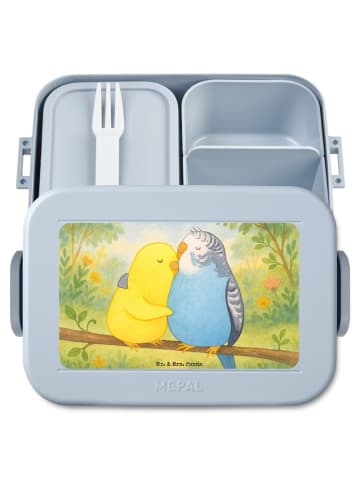 Mr. & Mrs. Panda Lunchbox Wellensittich Liebe Design ohne Spruch in Blau Pastell