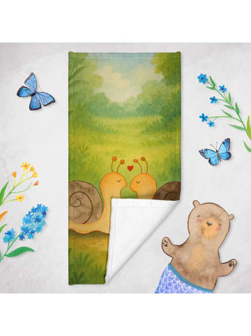 Mr. & Mrs. Panda Saunahandtuch Schnecken Liebe Design ohne Spruch in Weiß