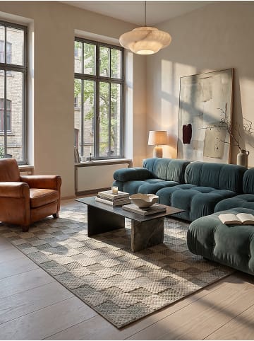KADIMA DESIGN Teppich Kurzflor waschbar AFTON skandinavisch Wohnzimmer Diele in Natur-Grün