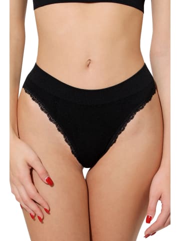 Yenita® String-Tanga mit Spitze Ribbed Collection in schwarz