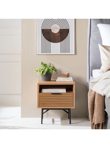 home24 home24 Nachtkommode aus Holzwerkstoff in Beige - 40 x 45 x 50 cm in Eiche