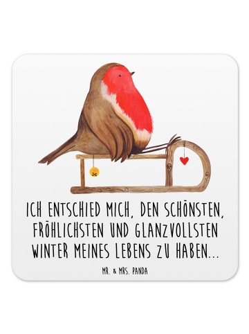 Mr. & Mrs. Panda Untersetzer Set Rotkehlchen Schlitten mit Spruch in Weiß
