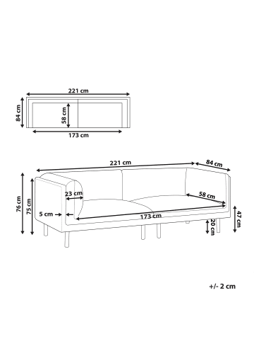 Beliani 3-Sitzer Sofa VORGOD in Grau - (W) 221 x (H) 76 x (L) 84 cm
