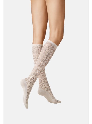 Kunert Kniestrümpfe Ajour Häkelstruktur in Leinen