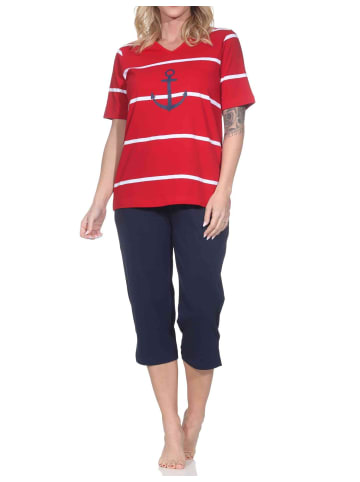 NORMANN Kurzarm Pyjama Schlafanzug Shorty Maritimer Look in rot