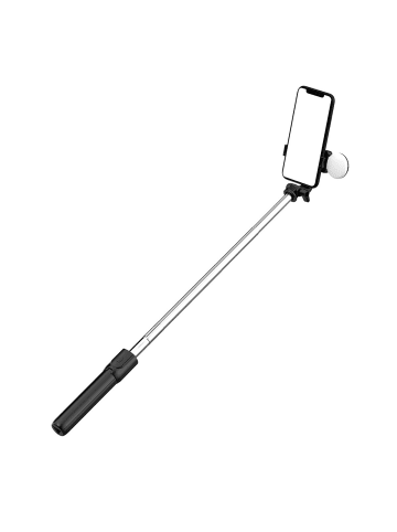 COFI 1453 Selfie-Stick Schwarz - Teleskopstativ 1 m mit runder Lampe in Schwarz