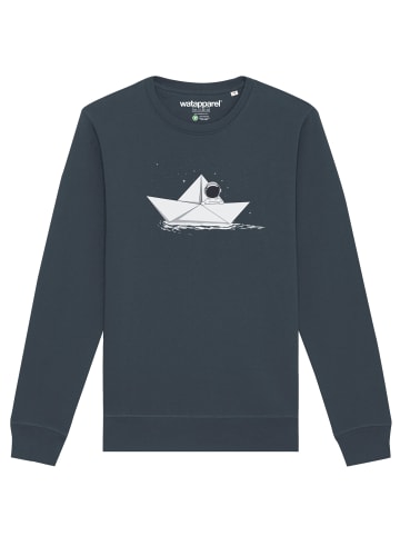 wat? Apparel Sweatshirt Astronaut in paper boat in India Ink Grey