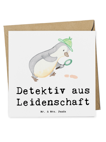 Mr. & Mrs. Panda Einladungskarte Detektiv Leidenschaft mit Spruch in Weiß