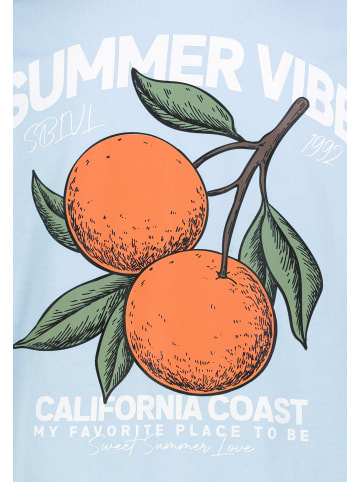 Sublevel Kurzarm T-Shirt Fruit Print Rundhals Basic in Hellblau