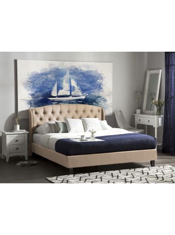 Beliani Doppelbett BORDEAUX in Beige/Dunkler Holzfarbton