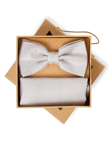 Finshley & Harding London Fliege und Einstecktuch in hellgrau - 0009