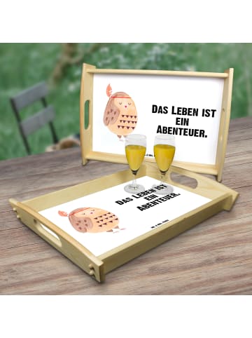 Mr. & Mrs. Panda Servier Tablett Eule Federschmuck mit Spruch in Weiß