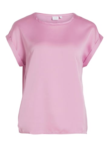 Vila Satin Blusen T-Shirt Kurzarm Basic Top Glänzend VIELLETTE in Rosa-2