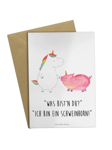 Mr. & Mrs. Panda Klappkarte Einhorn Schwein mit Spruch in Weiß