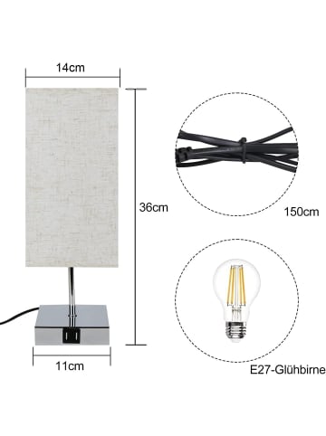 ZMH Tischleuchte in chrom 1-flammige E27 rechteckig Touch Dimmbar