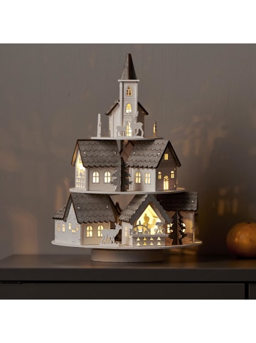 STAR Trading LED Weihnachtsdorf ,Grauberg', mit Spieluhr, Timer, Batterie, Holz, 29
