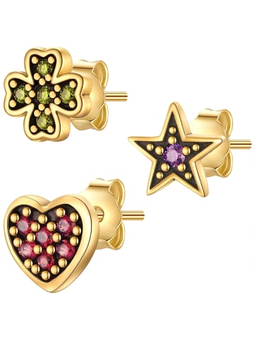 Glanzstücke München Ohrstecker Kleeblatt/Stern/Herz aus Sterling Silber mit Zirkonia in gelbgold