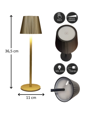 Coen Bakker LED Tischlampe dimmbar IP44 Innen & Außen 36,5x11cm in Gold