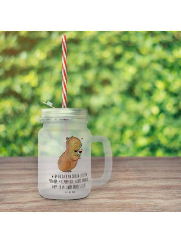 Mr. & Mrs. Panda Blümchentailglas Capybara Wein mit Spruch in Transparent