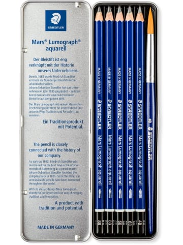 Staedtler Aquarellstift Mars Lumograph 4B/6B/8B schwarz Packung mit 5 Stück + Pinsel