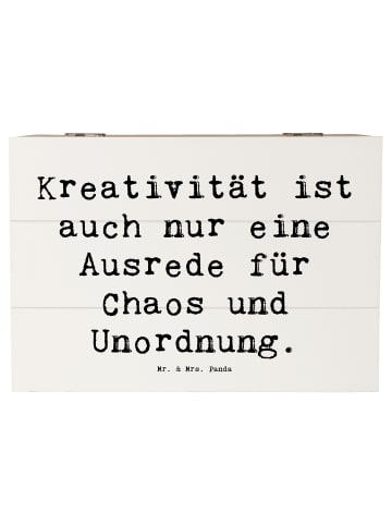 Mr. & Mrs. Panda Holzkiste Spruch Kreativität und Chaos mit Spruch in Weiß