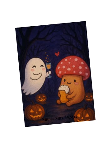 Mr. & Mrs. Panda Postkarte Gespenst  Prost  Design ohne Spruch in Weiß