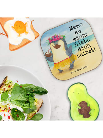 Mr. & Mrs. Panda Untersetzer Glas Pinguin Kokosnuss Design mit S... in Weiß