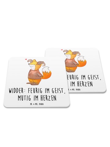 Mr. & Mrs. Panda Getränkeuntersetzer Widder Astologie mit Spruch in Weiß