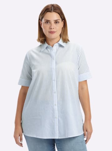 sheego Kurzarm-Bluse in hellblau-weiß-gestreift