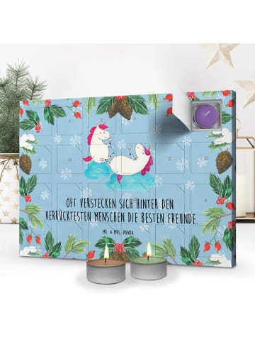 Mr. & Mrs. Panda adventskalender kerzen Einhorn Sekt mit Spruch in Eisblau