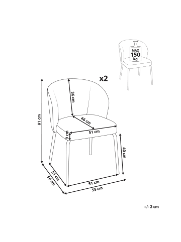 Beliani 2er-Set Esszimmerstuhl ZANA in Weiß/Bunt