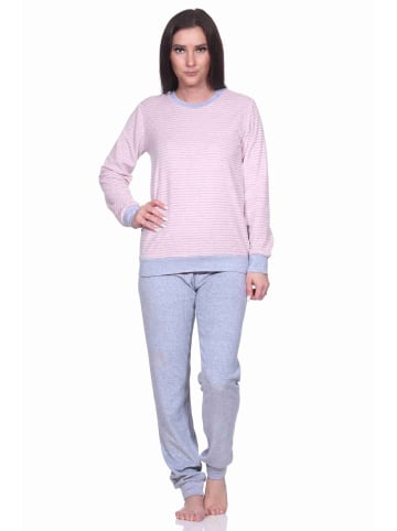 NORMANN Frottee Pyjama langarm Bündchen Streifen - 71529 in Rosa