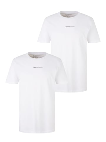 Tom Tailor Basic Logo Print T-Shirt Rundhals 2x Stück Set Kurzarm in Weiß-2