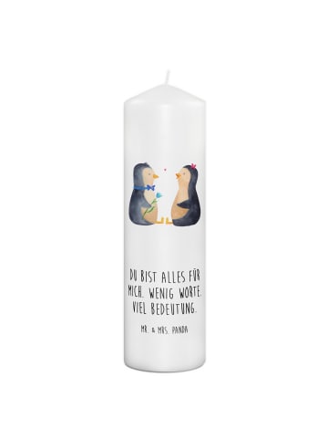Mr. & Mrs. Panda Kerze Pinguin Pärchen mit Spruch in Weiß