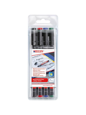 edding Permanent Pen edding 142 M 1mm schwarz, rot, blau, grün Packung mit 4...