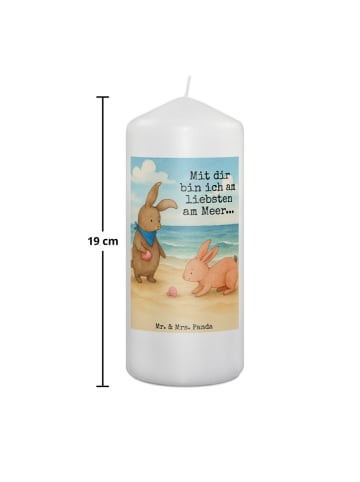 Mr. & Mrs. Panda Kerze Hasen Muschel Design mit Spruch in Weiß