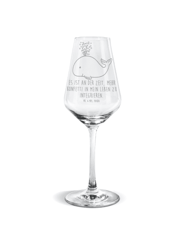 Mr. & Mrs. Panda Weißwein Glas Wal Konfetti mit Spruch in Transparent