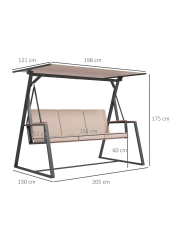 Outsunny Hollywoodschaukel 205L x 130B x 175H cm Khaki